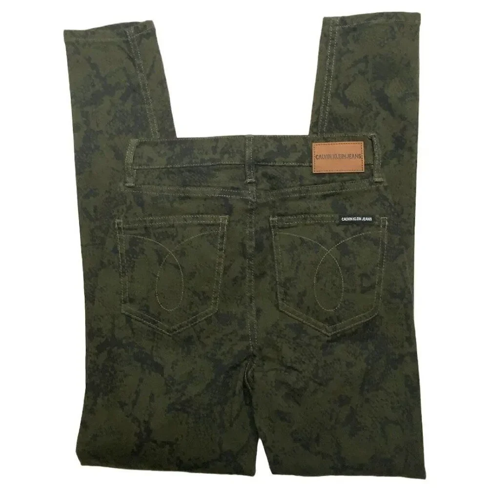 Calvin Klein Skinny Ankle Jeans Women's 24‎ XS Green Green Python-Print Stretch